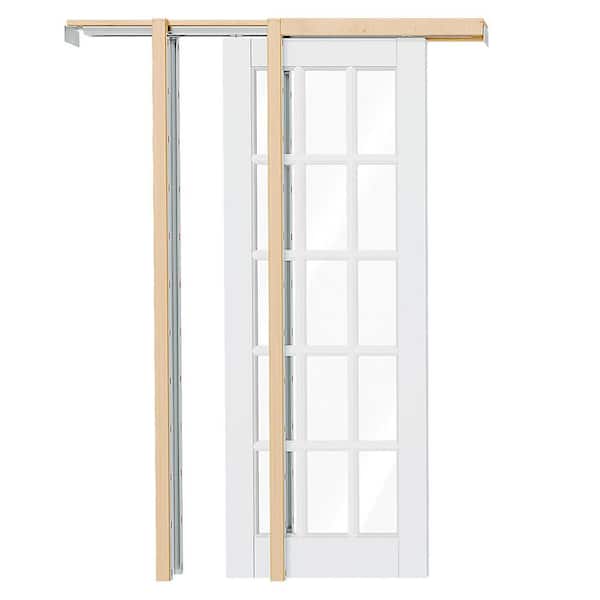 60 in. x 80 in. 15 Lite, Clear Glass, Composite, White Primed, MDF Sliding Pocket Door with Frame and Hardware Included