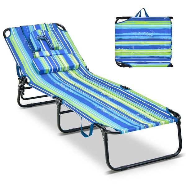 LIVIZA 1-Piece Blue Green Metal Beach Outdoor Chaise Lounge