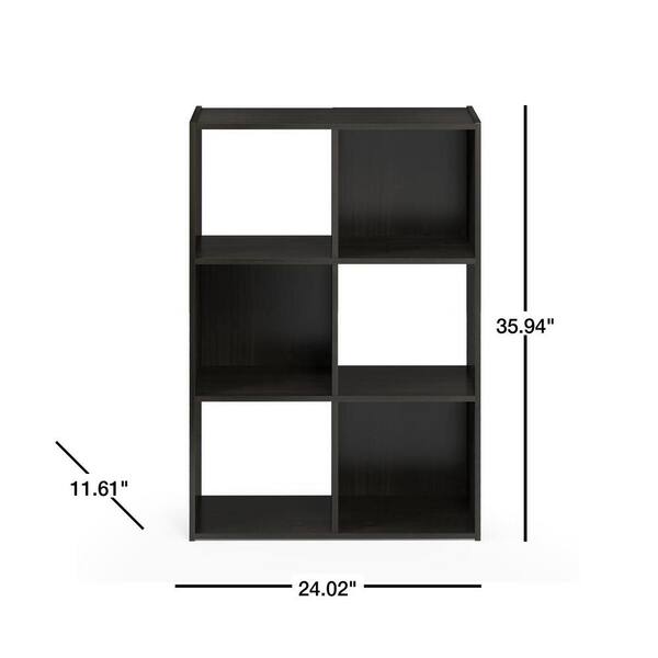 Espresso Wood 6 Shelf Cube Bookcase, 24 X 40 Bookcase