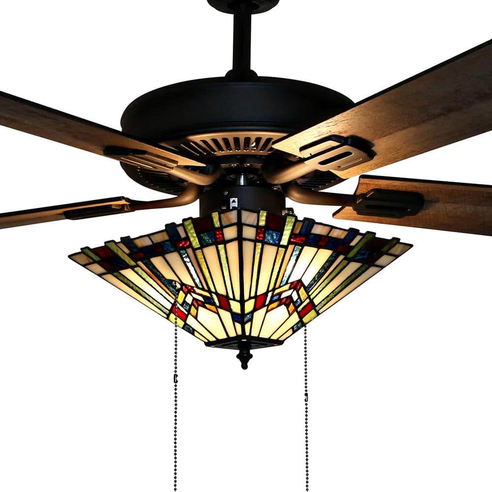 52" Oil-Rubbed Bronze Stained Glass LED Ceiling Fan