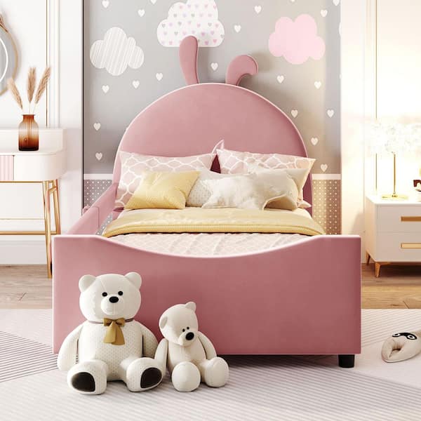 Pink Twin Size Daybed with Rabbit Ear Shaped Headboard