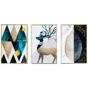 "Colorful Abstract" Glass Framed Wall Decorate Art Print (3 pcs) 32 in. x 24 in.