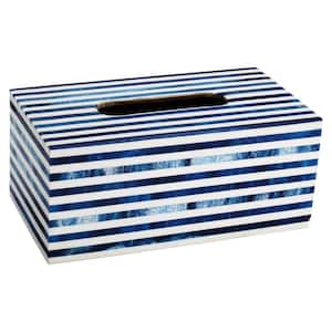 Striped Tissue Box Cover in White and Blue