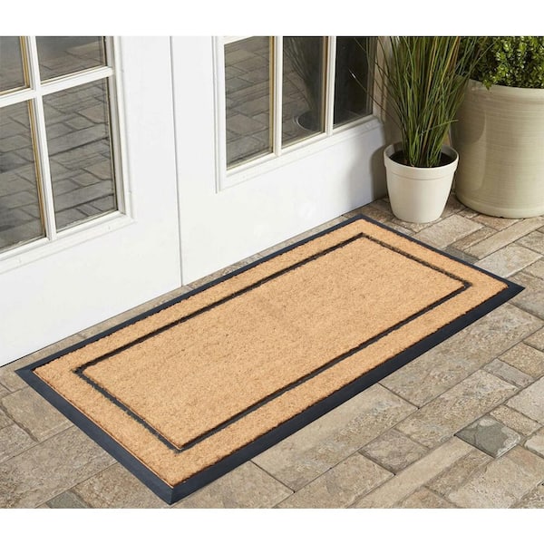 A1HC Designer Hand-Crafted Decorative Molded Black/Beige 24 in. x 48 in. Rubber & Coir Perfect, More Functional Doormat
