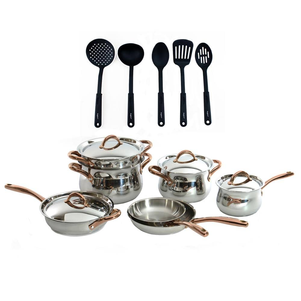 BergHOFF Ouro 16-Piece Stainless Steel Nonstick Cookware Set in Silver and Rose  Gold 2212278 - The Home Depot