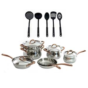 Ouro 16-Piece Stainless Steel Nonstick Cookware Set in Silver and Rose Gold