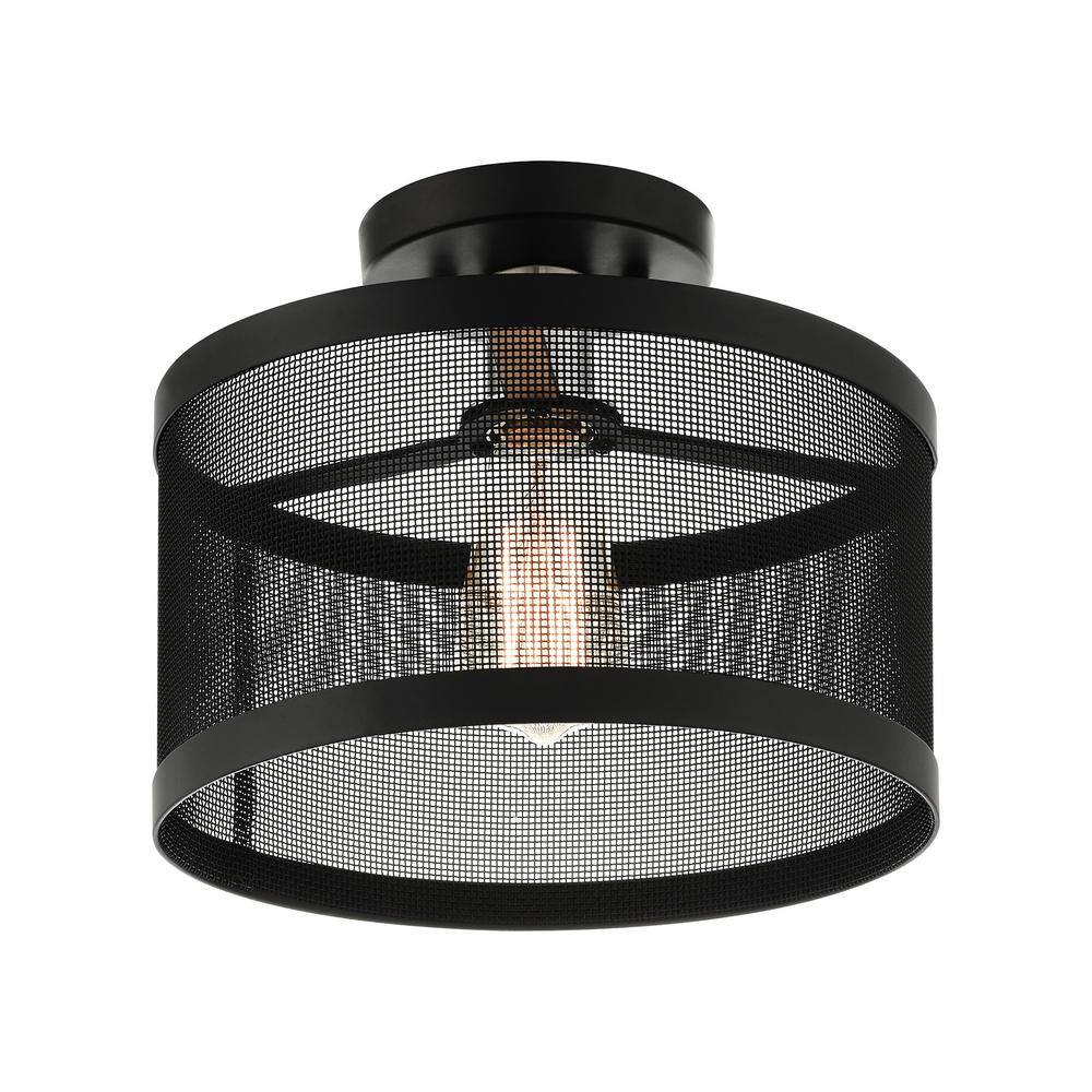 Modern Indoor/Outdoor LED Drum Semi-Flush Mount in Black & Brushed Nickel