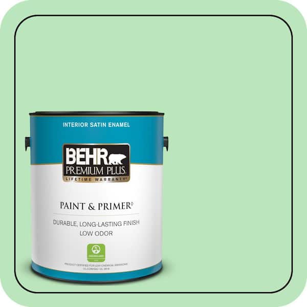 BEHR PREMIUM PLUS 1 gal. #P390-3 Mint Parfait Satin Enamel Low Odor Interior Paint & Primer