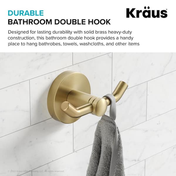 Kraus Elie Bathroom Robe and Towel Double Hook - Brushed Gold