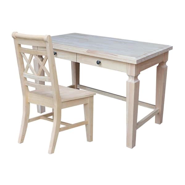 International Concepts 48 in. Unfinished Rectangular Solid Wood Desk and Canyon Chair Set
