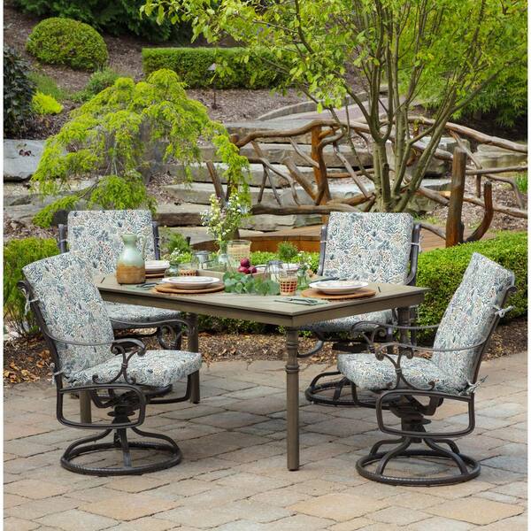 Hampton Bay 20 in. x 20 in. Outdoor Mid Back Dining Chair Cushion in Large Medallion (2-Pack)