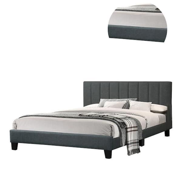 【新品、本物、当店在庫だから安心】 Benjara Eve Charcoal Gray Wood Frame Queen Size Platform Bed エッセンシャルオイル