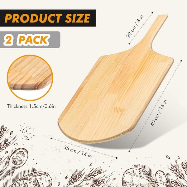 UUDULY Wooden Pizza Peel Set 16 x 14 in. Natural Wood Finish Pizza
