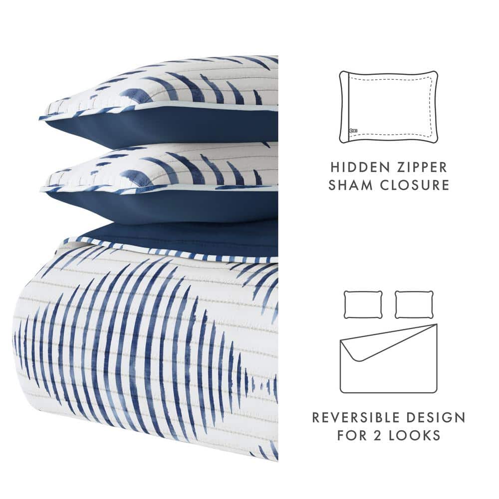 Navy and Beige Reversible Microfiber Twin Quilt Set