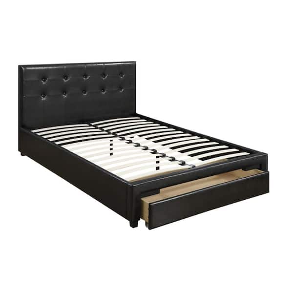 Black Wooden Frame Queen Platform Bed with Drawer