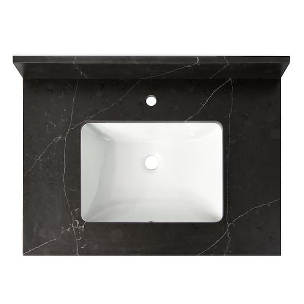 31 in. W x 22 in. D Quartz Vanity Top in Broadway Black with Single Sink