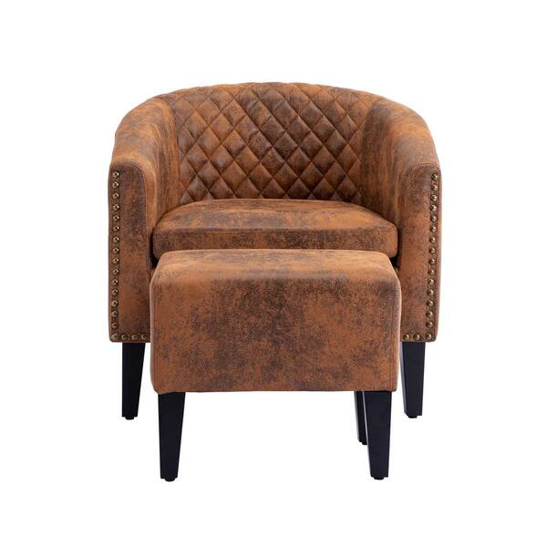 PUDO Coffee Polyester Accent Chair with Ottoman
