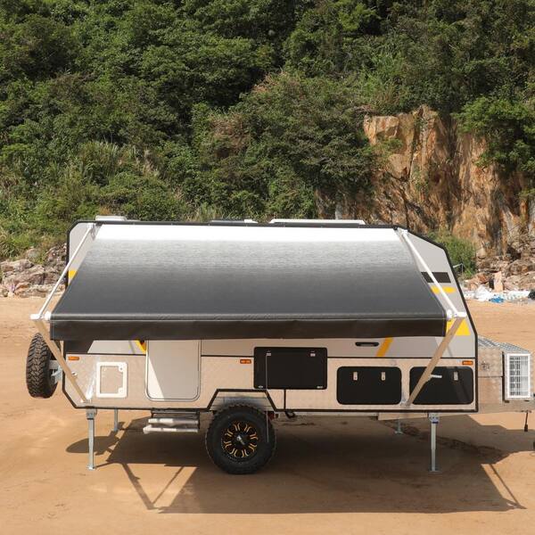 Aleko 10 Ft Rv Retractable Awning 96 In Projection In Black And White Rvaw10x8blk11 Hd The Home Depot