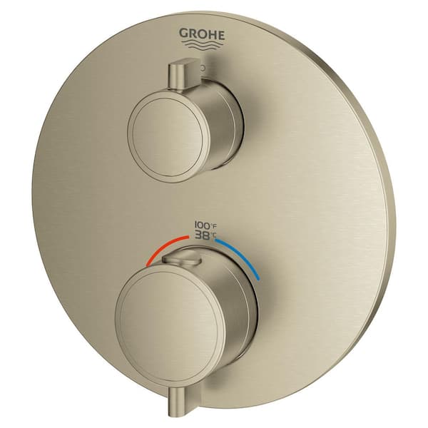 erven steek mengsel GROHE Grohtherm Single Function Thermostatic Round 2-Handle Trim Kit in  Brushed Nickel (Valve Not Included) 24107EN0 - The Home Depot