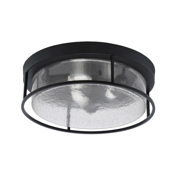 Unbranded Ashland 16 in. 3 Light Matte Black Flush Mount with Smoke Bubble Glass Shade No Bulbs Included