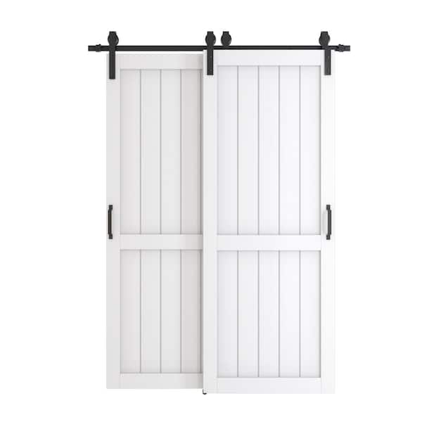 TENONER 60 in. x 84 in. (Double 30 in. Doors) White, MDF and DIY Painted, Double H-Frame Sliding Barn Door with Hardware Kit