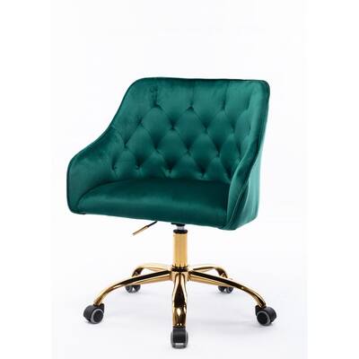 Green Velvet Fabric Upholstered Office Chair with Arms