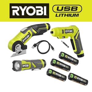USB Lithium 3-Tool Combo Kit w/ Flashlight, Screwdriver, Cutter, (2) Batteries, Charger & USB Lithium 2Ah Battery (2Pk)
