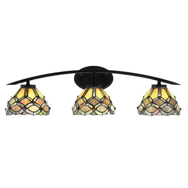 Unbranded Siena 29 in. 3-Light Vanity Light Matte Black with Grand Merlot Art Glass Shades