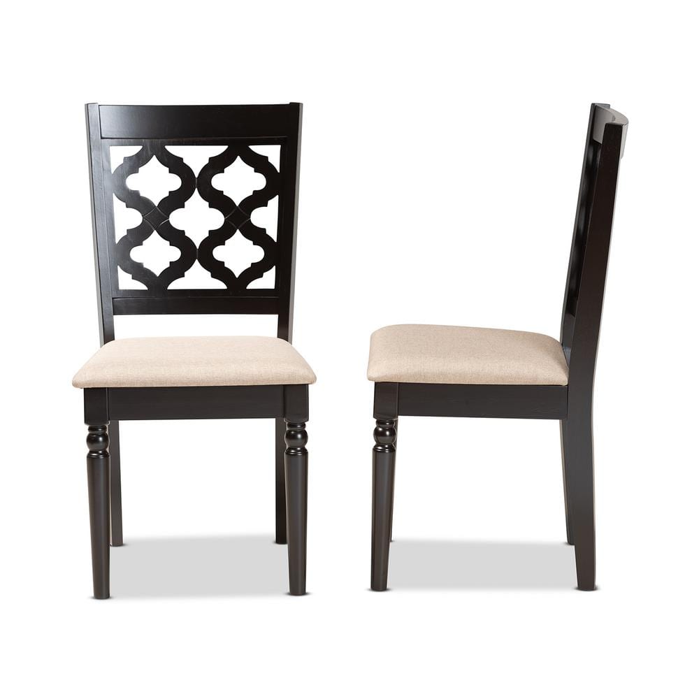 Ramiro Sand Upholstered & Dark Brown Wood Dining Chair Set