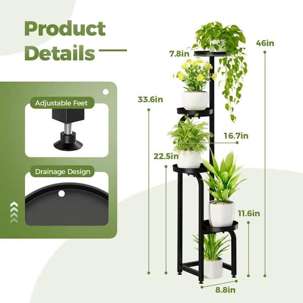 OGETFUUR 4-Tier (8.8 in. W x 46 in. H) Tall Metal Corner Plant