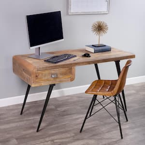 Anuri 54.25 in. W Rectangular Light Brown 1-Drawer Wood and Metal Writing Desk