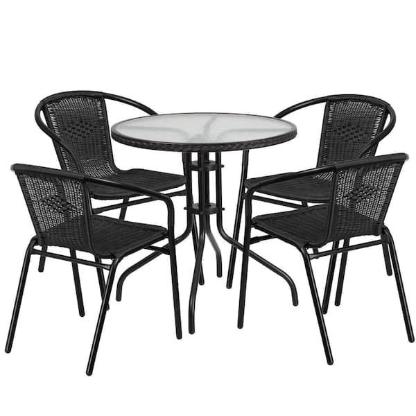 Carnegy Avenue Black 5-Piece Metal Frame with Round Glass table Top Outdoor Bistro Set