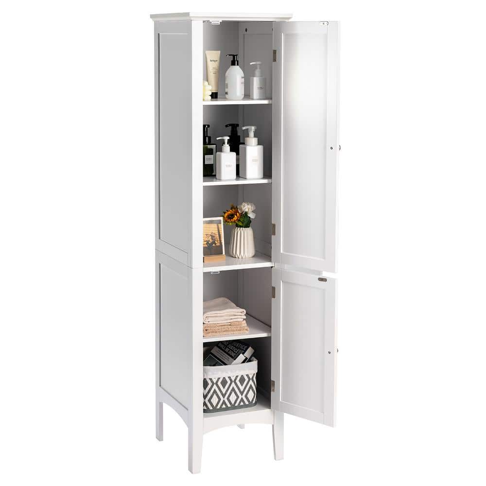 Tall White MDF Freestanding Storage Cabinet with 5 Shelves and 2 Doors
