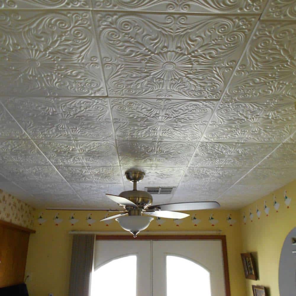 Victorian Silver Polystyrene Glue-up Ceiling Tile, 19.75" Square