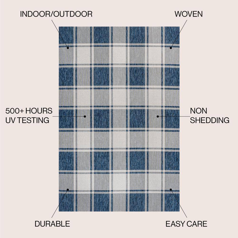 Sabine Navy and Cream Gingham Synthetic 3 x 5 Area Rug