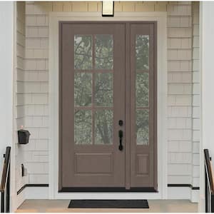 Regency 51 in. x 96 in. 3/4-6 Lite Clear Glass LH Ashwood Stain Mahogany Fiberglass Prehung Front Door w/12in.SL