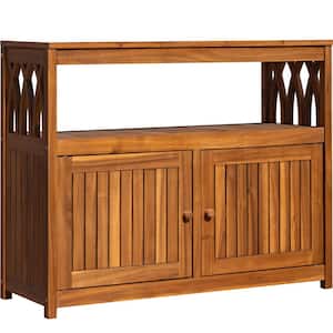42 in. W x 17 in. D x 32 in. Natural Brown Acacia Wood Outdoor Storage Cabinet Outdoor Buffet Cabinet Porch Storage