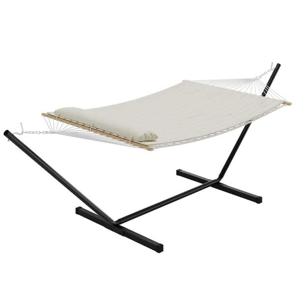OUTGOODS 12 ft. Iron Quilted Portable Outdoor Hammock with Stand