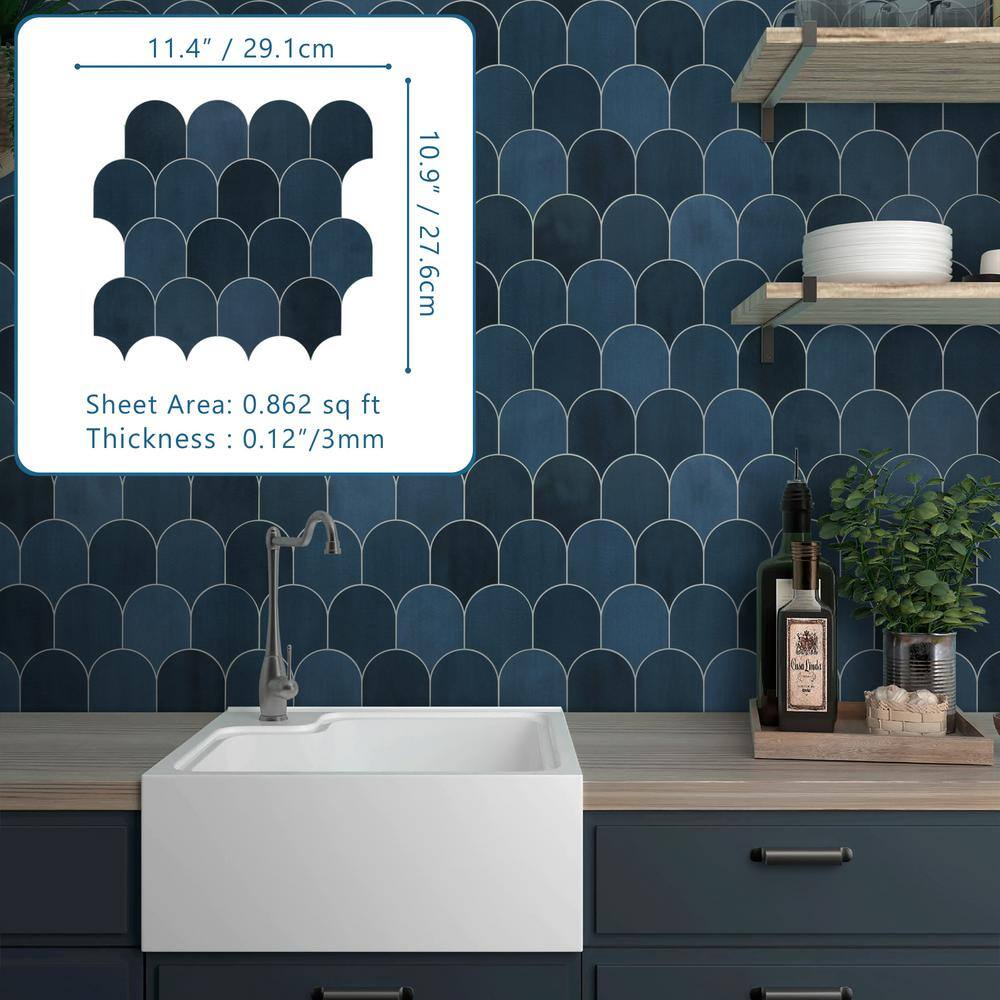 Blue Fish Scale Peel and Stick Mosaic Tile Sheets