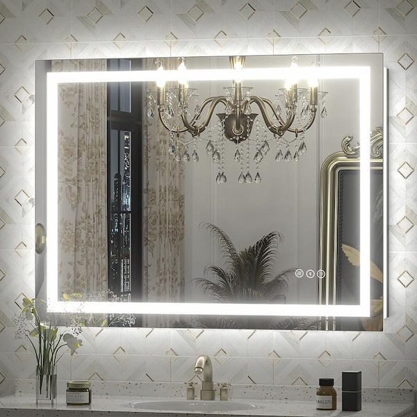 Apmir 40 in. W x 30 in. H Rectangular Frameless Front & Back LED Lighted Anti-Fog Tempered Glass Wall Bathroom Vanity Mirror