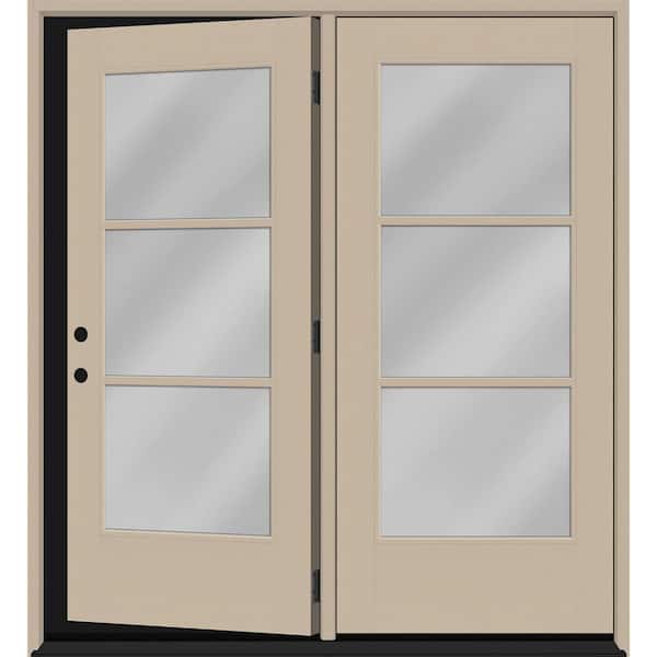 Legacy 72 in. x 80 in. Icon 3L Modern ClearGlass Sandstone RH Center-Hinged Painted Fiberglass Retro Pato Door w/ 6"Jamb