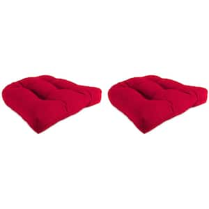 18 in. L x 18 in. W x 4 in. T Tufted Outdoor Wicker Seat Cushion in Really Red (2-Pack)