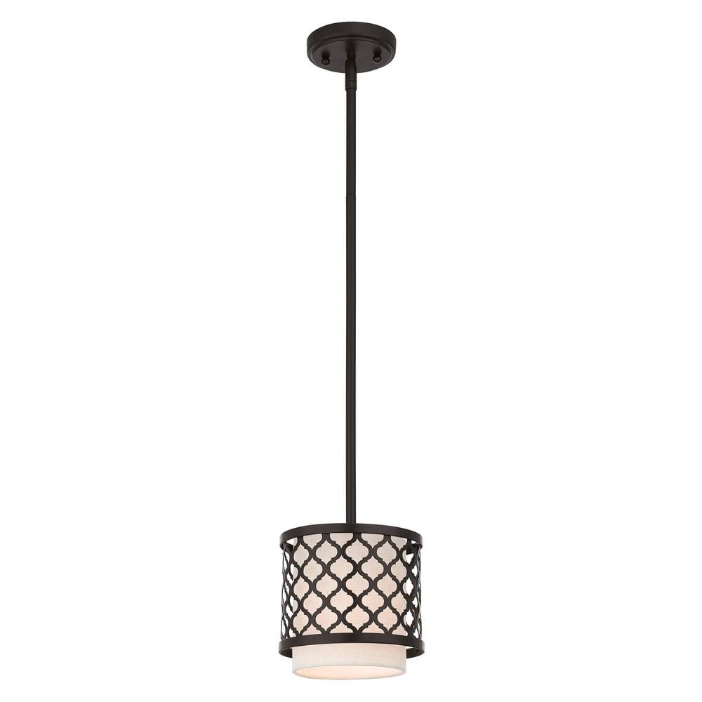Arabesque English Bronze Mini Pendant with Oatmeal Shade