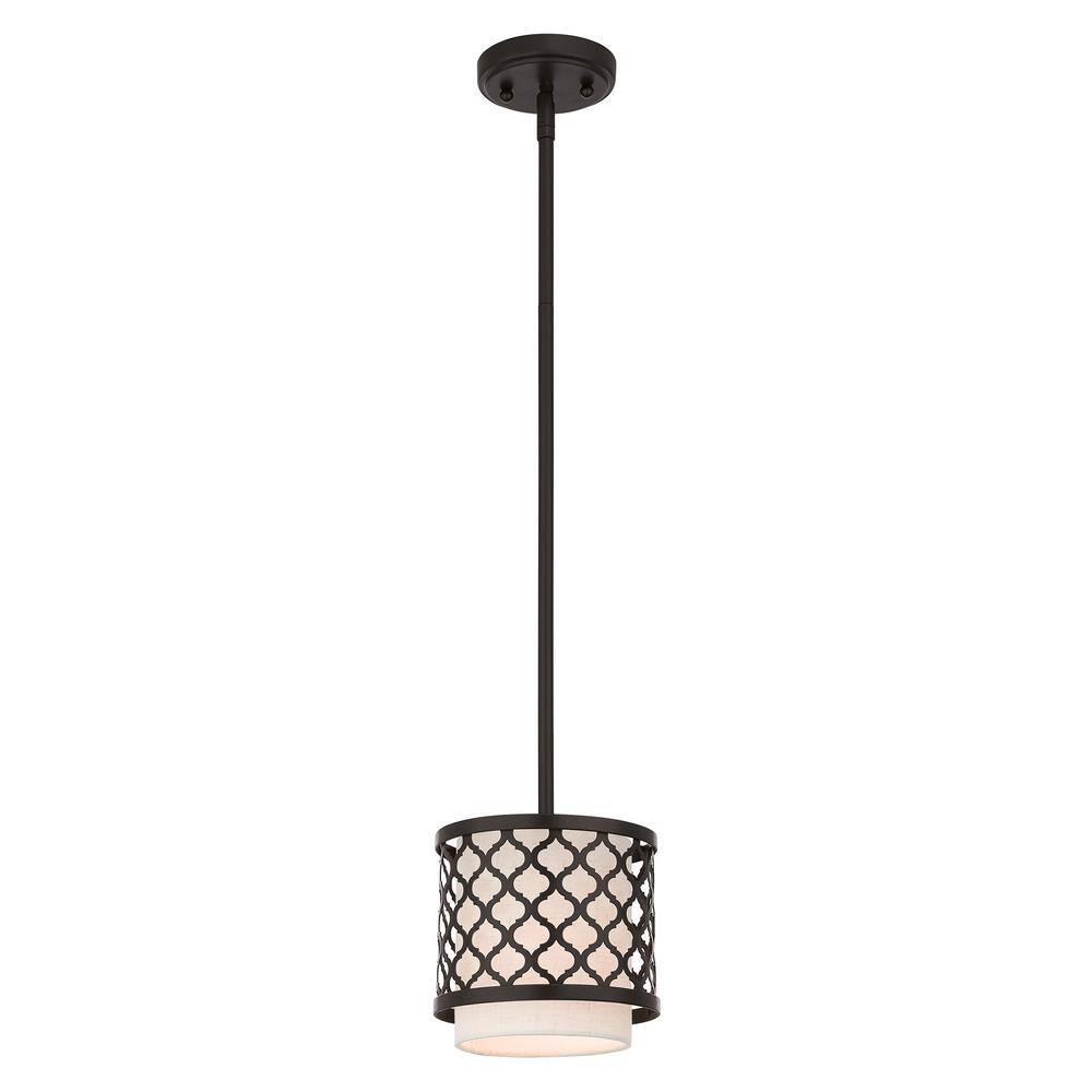 Arabesque English Bronze Mini Pendant with Oatmeal Shade