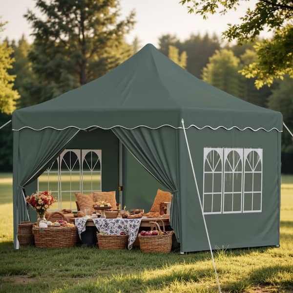 10 ft. x 10 ft. Pop Up Canopy Tent, Outdoor Canopy Event Tent with Stakes, Ropes