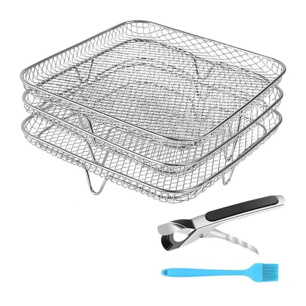 3-Piece Stainless Steel Multi-Layer Air Fryer Dehydrator Roasting Rack Set Silver Dishwasher Safe Oven Compatible