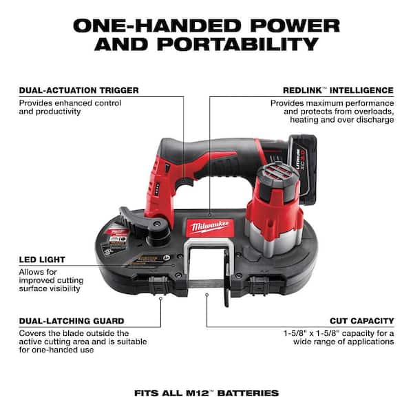 Milwaukee - M12 12V Lithium-Ion Cordless Sub-Compact Band Saw XC Kit with One 3.0h Battery, Charger and Hard Case
