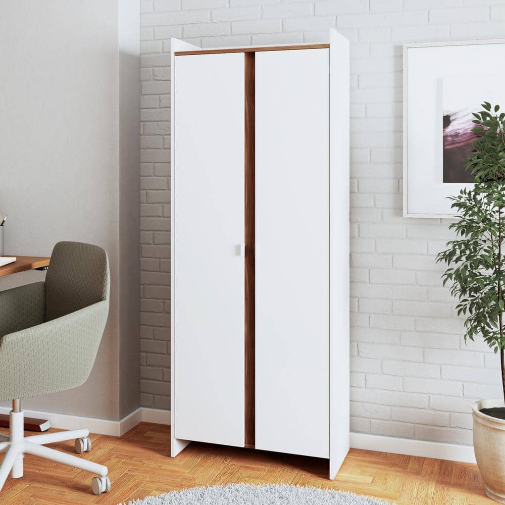 Ratzer White and Brown Mid-Century Modern Storage Cabinet