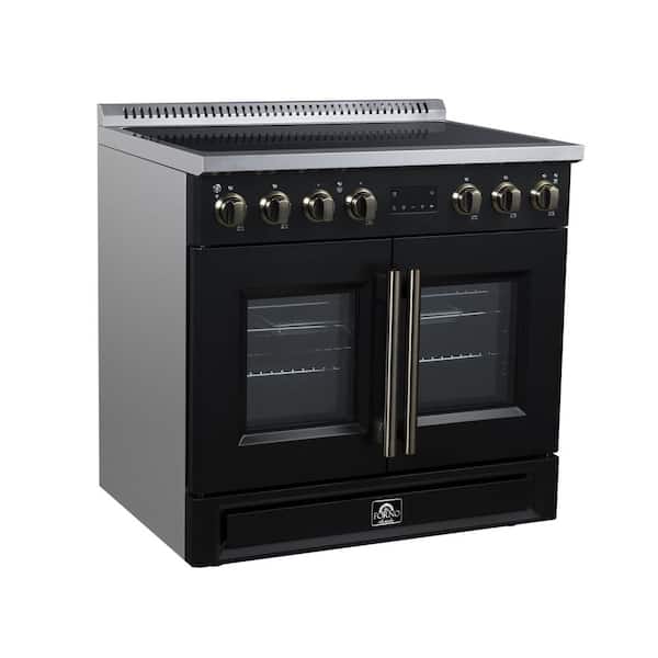 Torino French Door 36 in. Induction Range with Air Fryer, Air Sous Vide and True Convection, Dual Broiler, Black