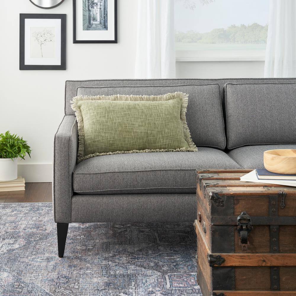 Sage Green Cotton Fringed Rectangular Throw Pillow